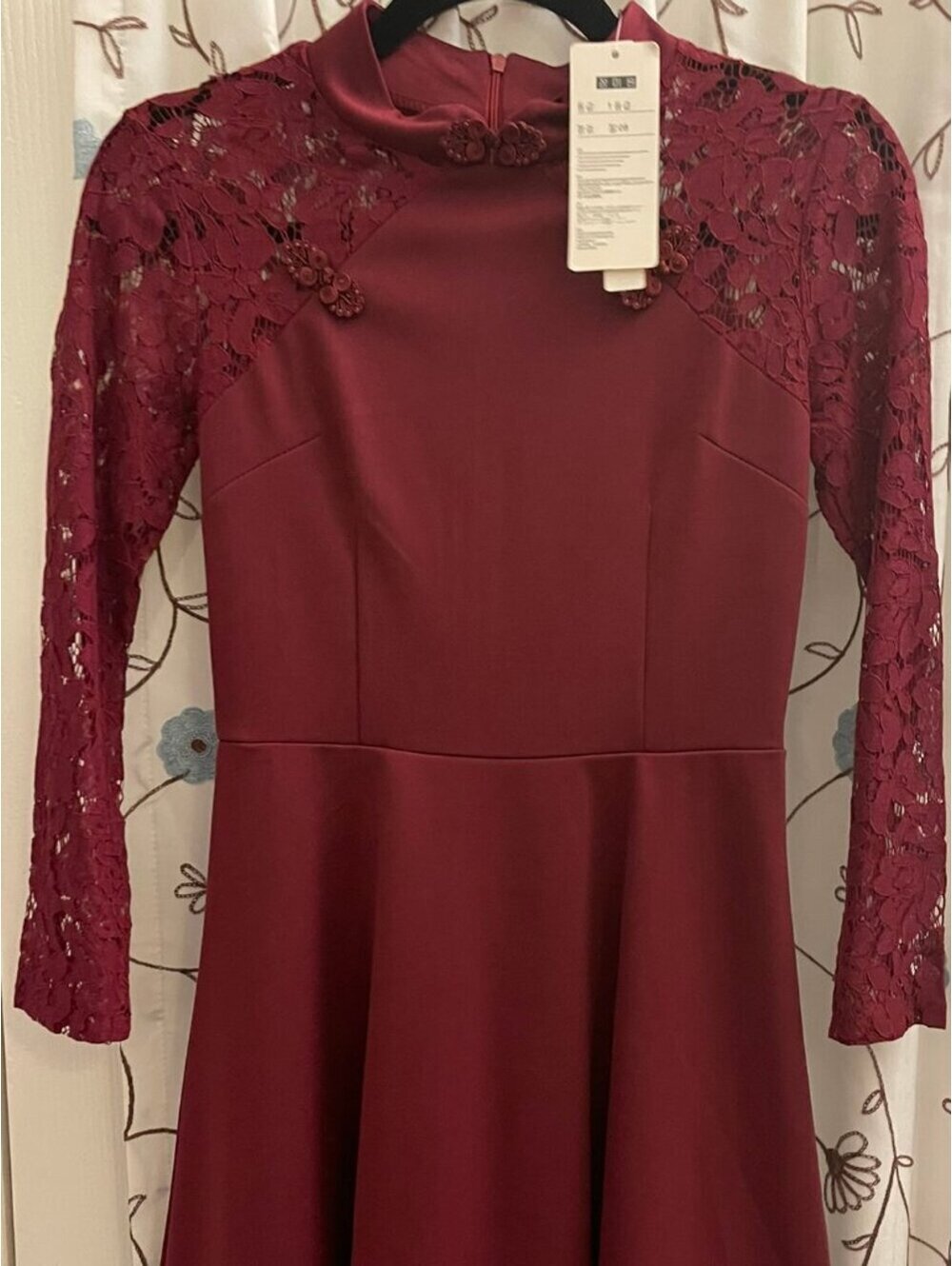NWT Eshow Juniors Sz Med Burgundy Lace Mock Neck Fit & Flare Dress